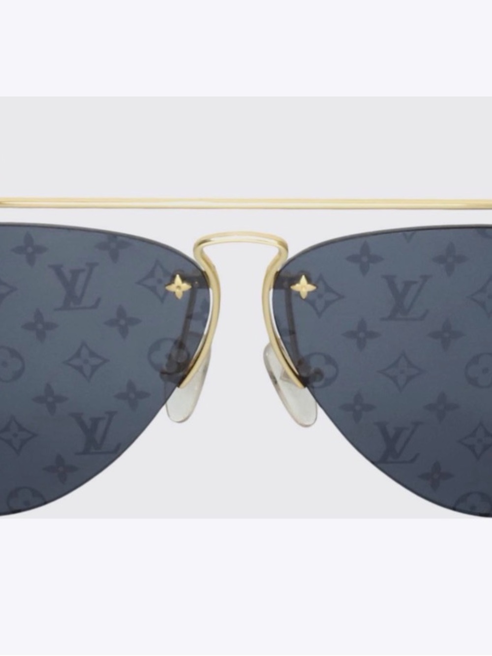 Louis Vuitton Gold Frame Gray Monogram Lens Aviator Sunglasses